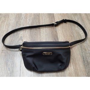 NEW NWOT Kate Spade Black Nylon Belt Bag Leather Waist Strap Fanny Pack Gold Zip